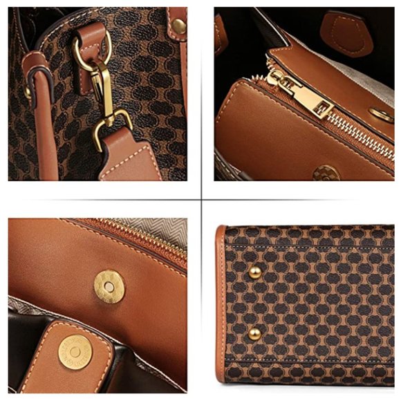 Women Satchel Handbag with Leather Top in Brown - Picture 3 of 5